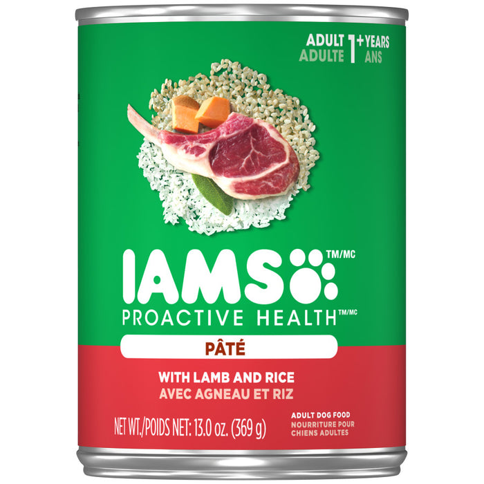 IAMS Proactive Health Paté Adult Wet Dog Food Pate w/Lamb & Rice, 12ea/13.2 oz