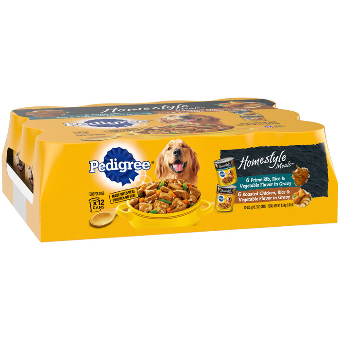 Pedigree Homestyle Meals Adult Wet Dog Food Variety Pack (Prime Rib, Roasted Chicken), 1ea/13.2 oz, 12 pk