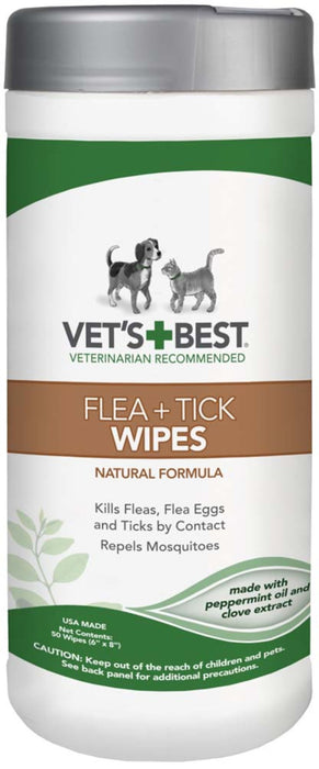 Vet's Best Flea and Tick Wipes for Dogs & Cats 1ea/6 In X 8 in, 50 ct