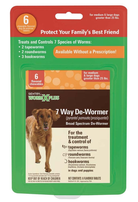 SENTRY Worm X Plus 7 Way De-Wormer for Large Dogs 1ea/6 ct