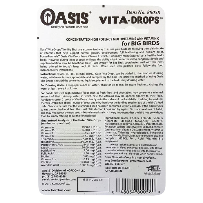 Oasis Vita Drops Multivitamin Supplement for Big Birds 1ea/2 fl oz