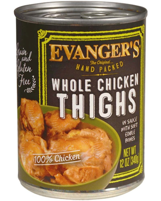 Evanger's Hand Packed Wet Dog Food Whole Chicken Thighs, 12ea/12 oz, 12 pk