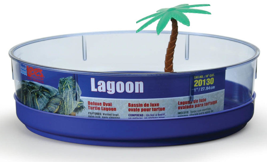 Lee's Aquarium & Pet Products Deluxe Oval Turtle Lagoon with Tray and Plant Blue, Clear, 1ea/11 in