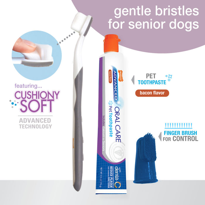 Nylabone Advanced Oral Care Senior Dog Dental Kit with Cushiony Soft-Bristle Toothbrush Bacon, 1ea/3 ct