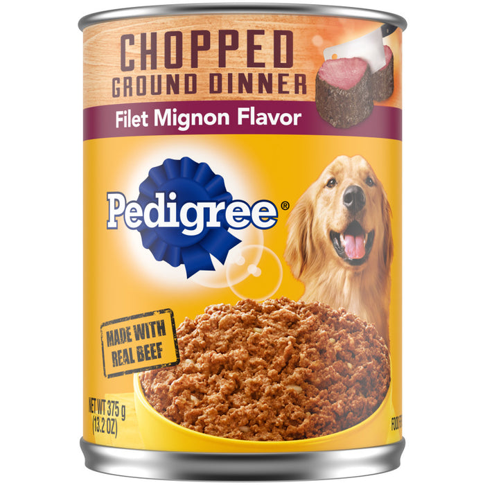 Pedigree Chopped Ground Dinner Adult Wet Dog Food Filet Mignon, 12ea/13.2 oz, 12 pk