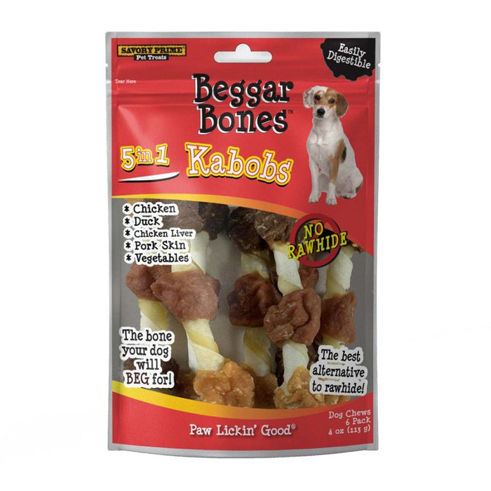 Savory Prime Beggar Bone 5 in 1 Kabobs Dog Treats 1ea/4 oz, 6 pk