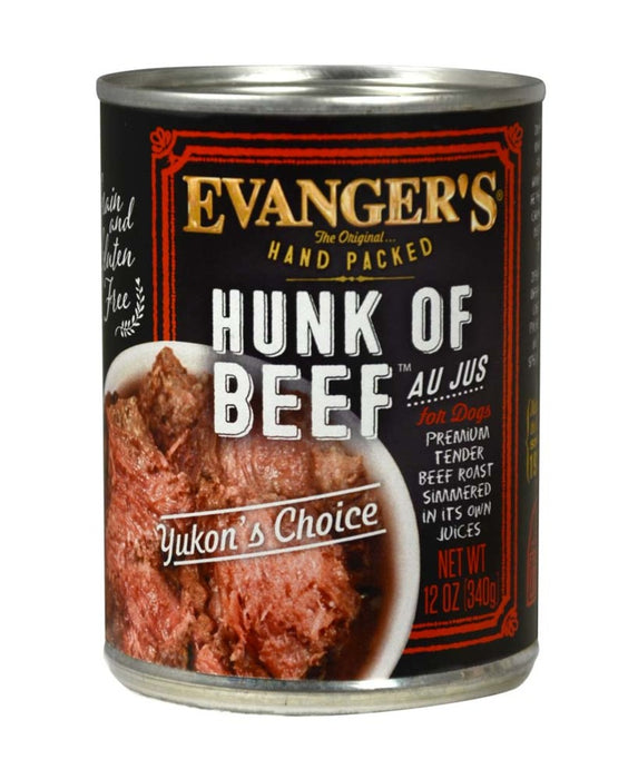 Evanger's Hand Packed Wet Dog Food Hunk of Beef, 12ea/12 oz, 12 pk