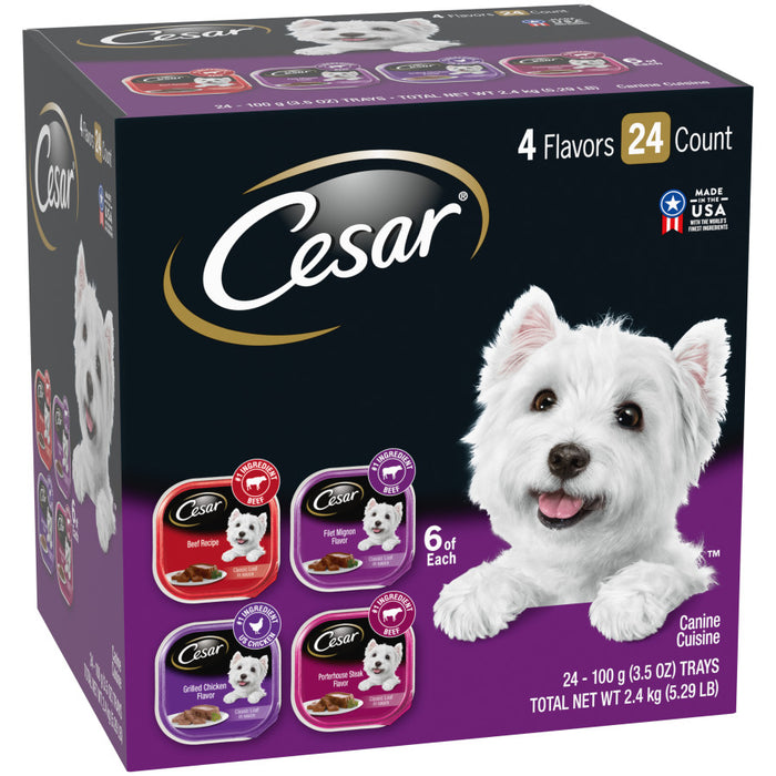 Cesar Classic Loaf in Sauce Adult Wet Dog Food Variety Pack (Beef, Filet Mignon, Grilled Chicken, Poterhouse Steak), 1ea/84.66 oz, 24 pk