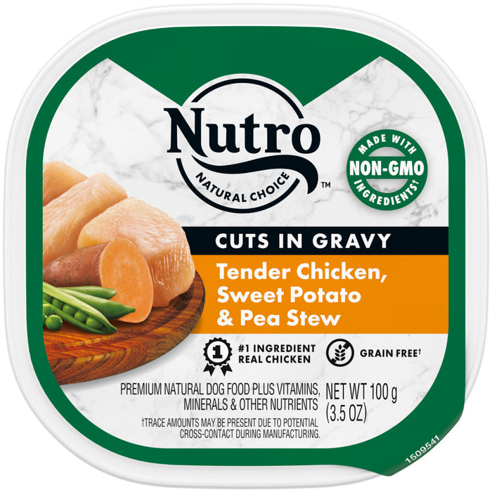 Nutro Products Grain Free Cuts in Gravy Adult Wet Dog Food Tender Chicken, Sweet Potato & Pea Stew, 24ea/3.5 oz, 24 pk