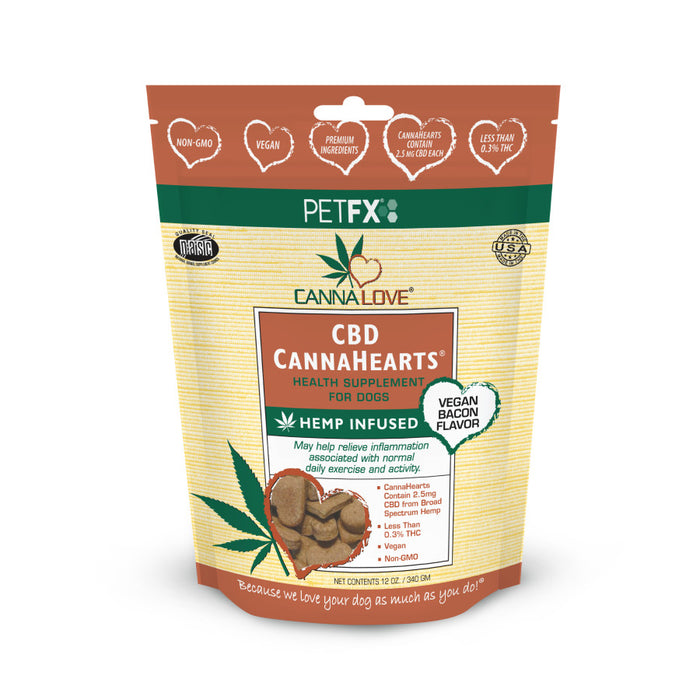 CannaLove CannaHearts CBD Dog Supplement 4.5mg, Vegan Bacon, 1ea/12 oz