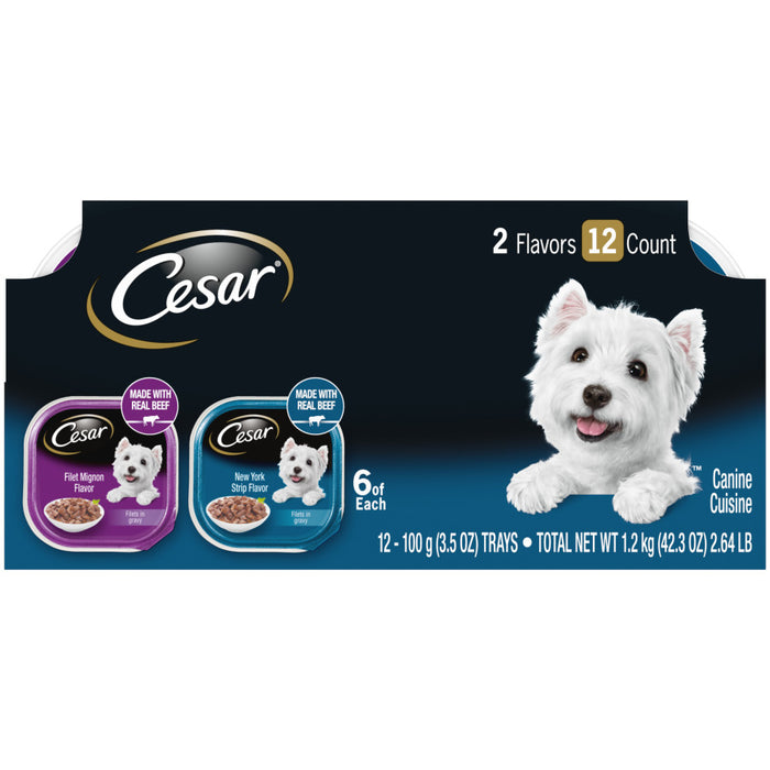 Cesar Filets in Gravy Adult Wet Dog Food Variety Pack (Filet Mignon, New York Strip), 2ea/42.3 oz, 12 pk