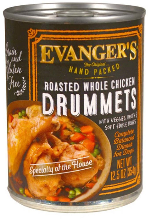 Evanger's Hand Packed Wet Dog Food Roasted Chicken Drummet Dinner, 12ea/12 oz, 12 pk