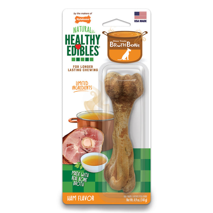 Nylabone Healthy Edibles Broth Bone All Natural Dog Treats Made With Real Bone Broth 1 Count, 1ea/Giant - Up To 50 lb