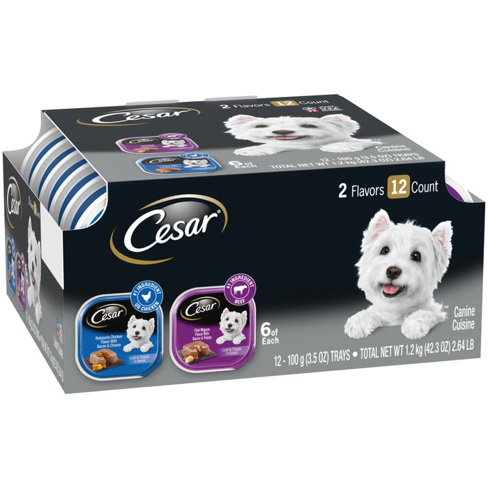 Cesar Loaf & Topper in Sauce Adult Wet Dog Food Variety Pack (Rotisserie Chicken, Filet Mignon), 2ea/3.5 oz, 12 pk