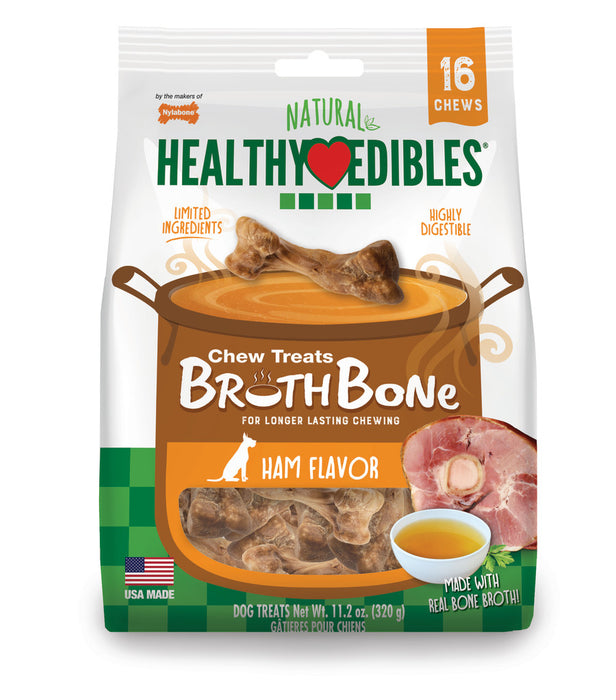 Nylabone Healthy Edibles Broth Bone All Natural Dog Treats Made With Real Bone Broth 16 count, 1ea/Regular - Up To 25 Ibs.