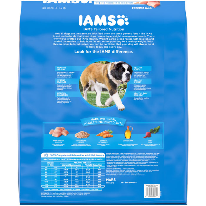 IAMS Healthy Weight Control Large Breed Adult Dry Dog Food Real Chicken, 1ea/29.1 lb