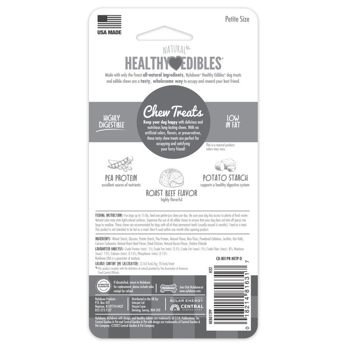 Nylabone Healthy Edibles All-Natural Long Lasting Roast Beef Flavor Chew Treats 1ea/XS - Up To 15 lb, 2 ct