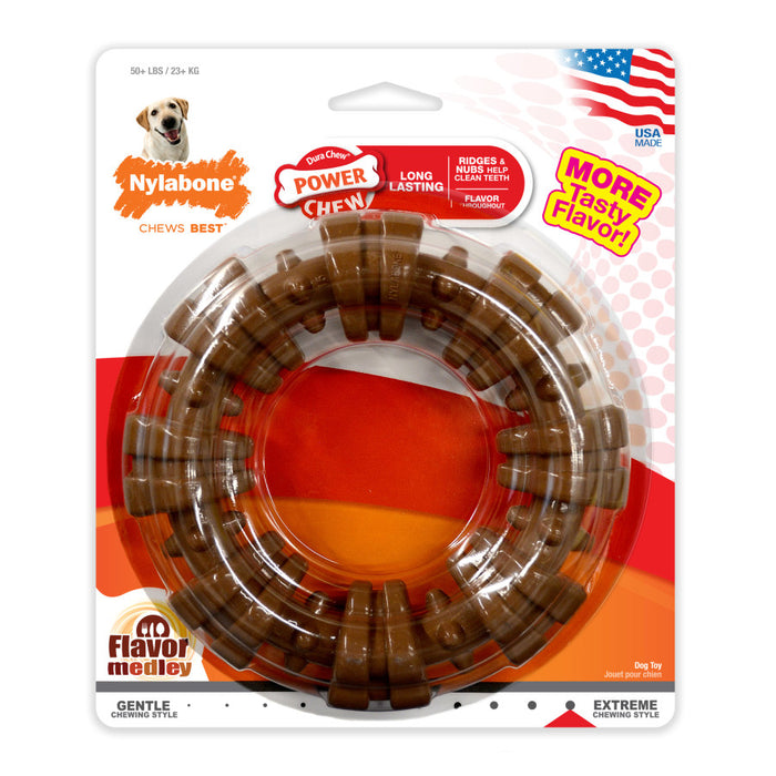 Nylabone Power Chew Textured Dog Chew Ring Toy Flavor Medley, 1ea/XL - 50+ lb