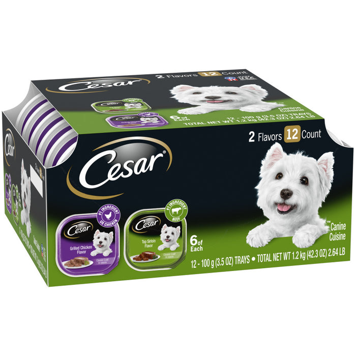 Cesar Classic Loaf in Sauce Adult Wet Dog Food Variety Pack (Grilled Chicken, Top Serloin), 2ea/42.3 oz, 12 pk