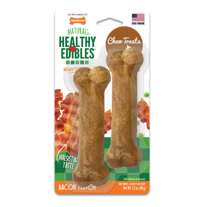 Nylabone Healthy Edibles All-Natural Long Lasting Bacon Flavor Chew Treats 2 count, 1ea/Petite - Up To 15 lb