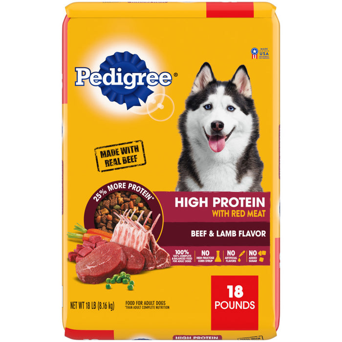 Pedigree High Protein Adult Dry Dog Food w/Red Meat Beef & Lamb, 1ea/18 lb