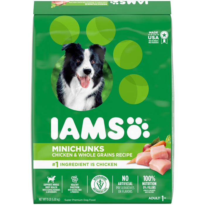 IAMS Minichunks Small Kibble High Protein Adult Dry Dog Food Real Chicken, 1ea/15 lb