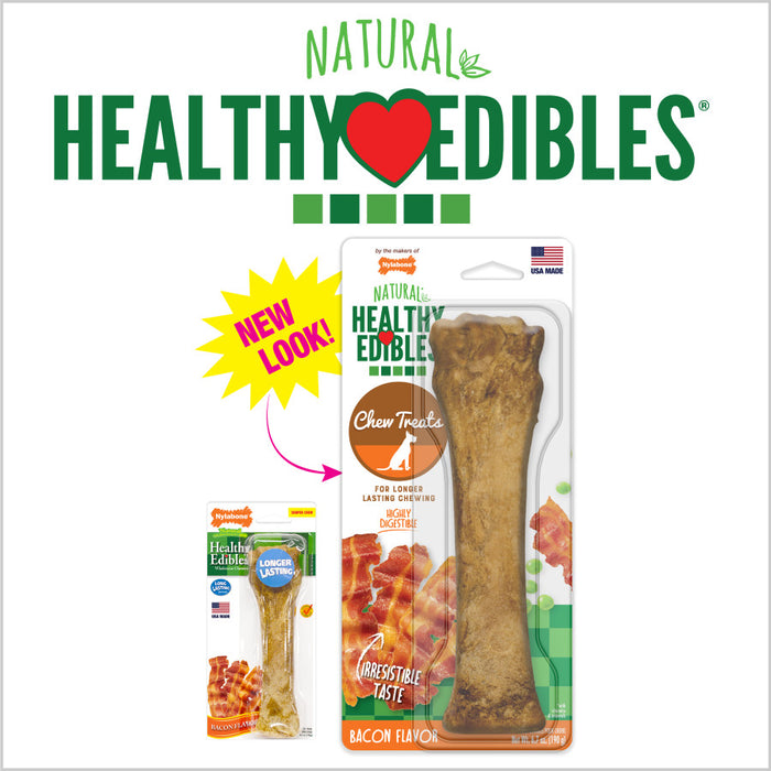 Nylabone Healthy Edibles All-Natural Long Lasting Bacon Flavor Chew Treats 1 Count, 1ea/Souper - 50+ lb