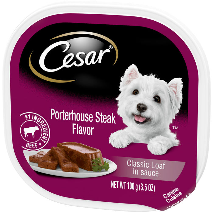 Cesar Classic Loaf in Sauce Adult Wet Dog Food Porterhouse Steak, 24ea/3.5 oz, 24 pk