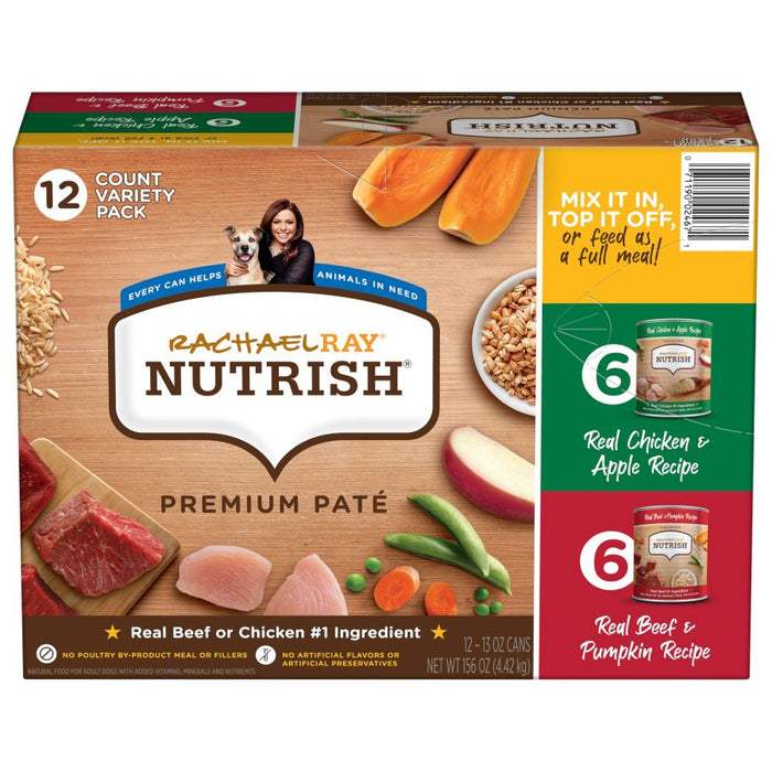 Rachael Ray NUTRISH Premium Pate Canned Dog Food Variety Pack (Chicken & Apple, Beef & Pumpkin), 1ea/13 oz