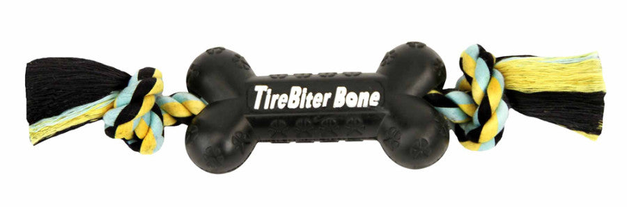 Mammoth Pet Products TireBiter Bone w/Rope Dog Toy Multi-Color, 1ea/16 in, LG