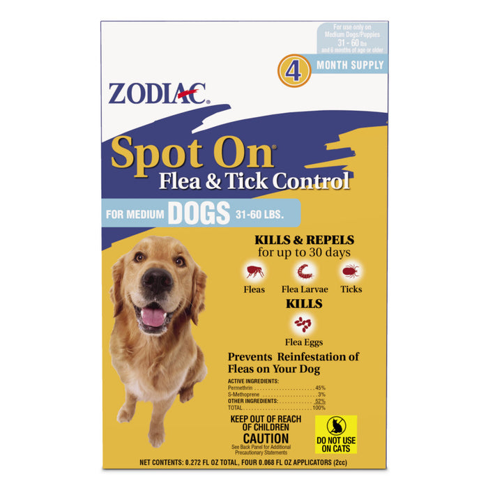 Zodiac Spot On Flea & Tick Control 1ea/Medium Dogs 31-60 lb, 4 pk