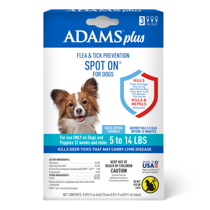 Adams Plus Flea & Tick Prevention Spot On for Dogs 3 month supply, Clear, 1ea/SMall Dog 5 To 14 lb