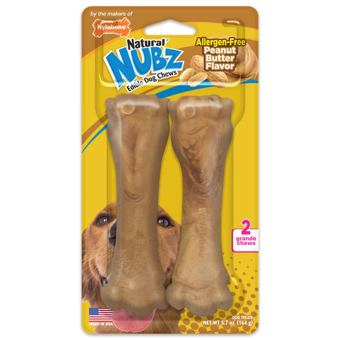 Nylabone Nubz Natural Dog Treats – Allergen-Free Peanut Butter Flavor 1ea/Large - Up To 50 lb, 2 ct