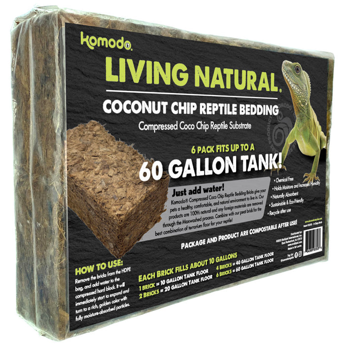 Komodo Living Natural Coconut Chip Reptile Bedding Brick 1ea/6 pk