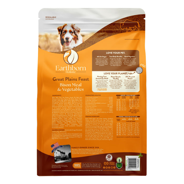 Earthborn Holistic Great Plains Feast Grain-Free Dry Dog Food Bison Meal & Vegetables, 1ea/12.5 lb