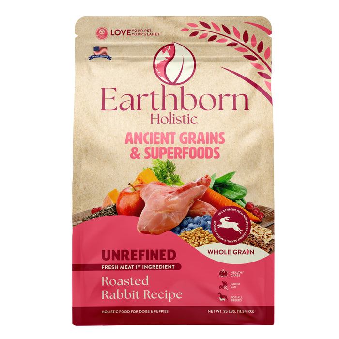 Earthborn Holistic Unrefined Ancient Grains & Superfoods Dry Dog Food Roasted Rabbit, 1ea/25 lb