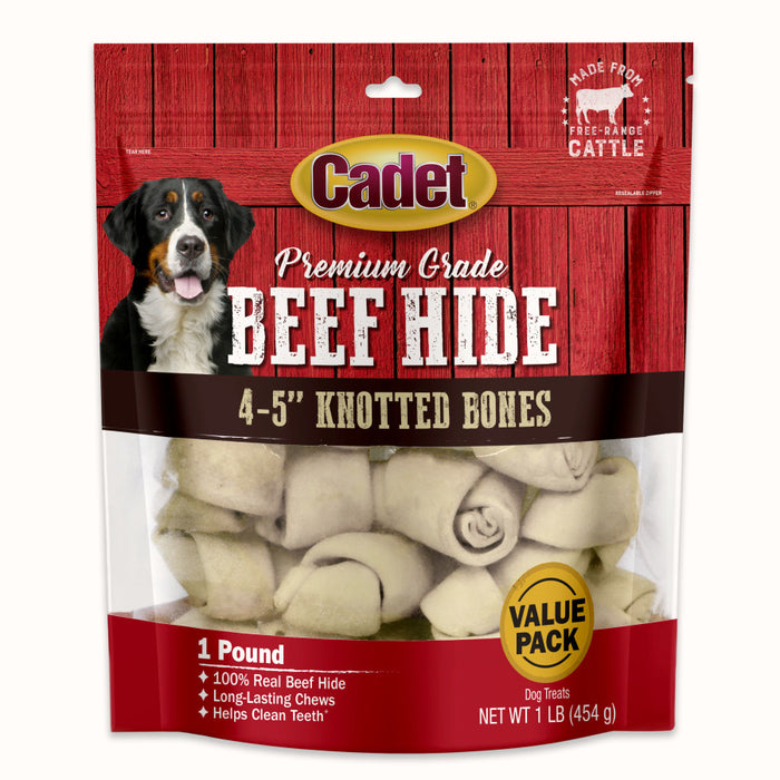 Cadet Beef Hide Knotted Dog Chews Knotted Bone, 1ea/4-5 in (1 Lb Bag)