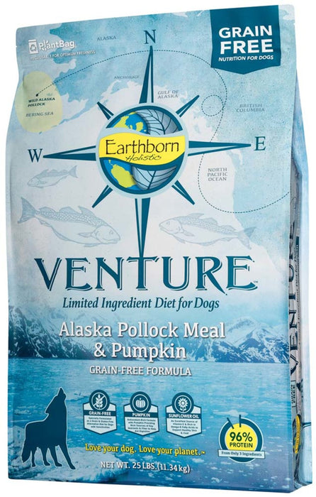 Earthborn Holistic Venture L.I.D. Grain Free Dry Dog Food Pollock & Pumpkin, 1ea/25 lb