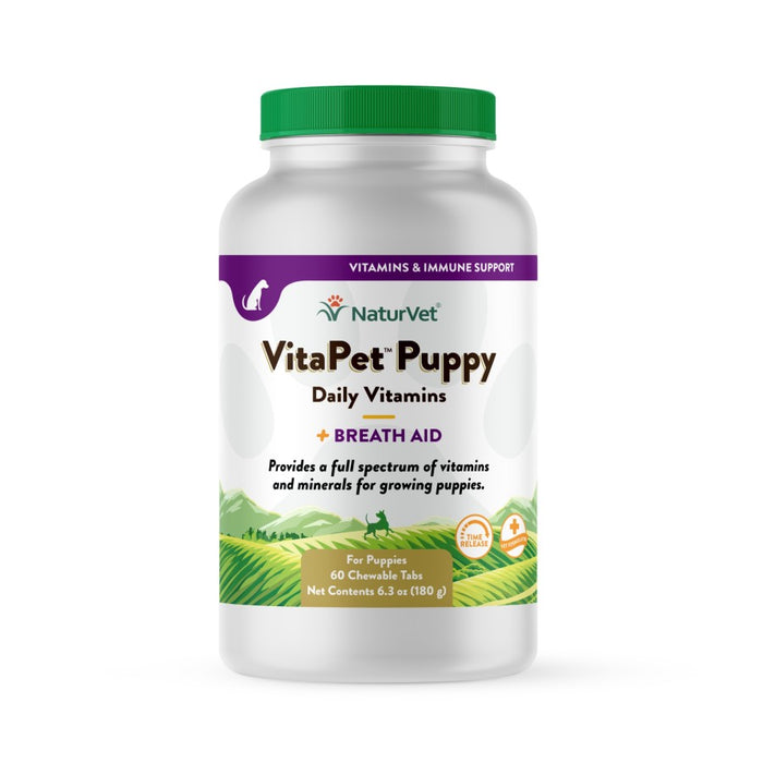 NaturVet Vita Pet Puppy Plus Breath Aid Tablets Time Release Jar 1ea/60 Tablets, 6.3 oz