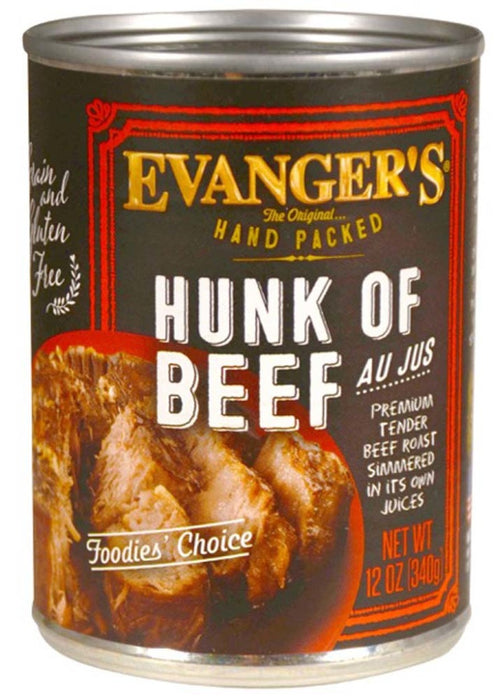 Evanger's Hand Packed Wet Dog Food Hunk of Beef, 12ea/12 oz, 12 pk