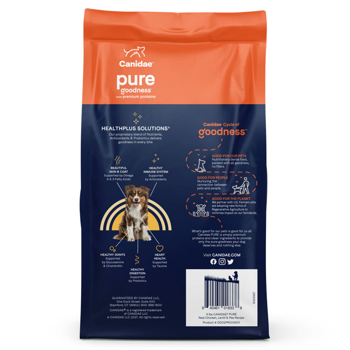 CANIDAE PURE Goodness Grain-Free LID Dry Dog Food Chicken, Lentil & Pea, 1ea/22 lb