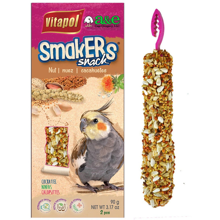 A & E Cages Smakers Snack Nut Treat Stick for Cockatiels 1ea/3.17 oz, 2 ct