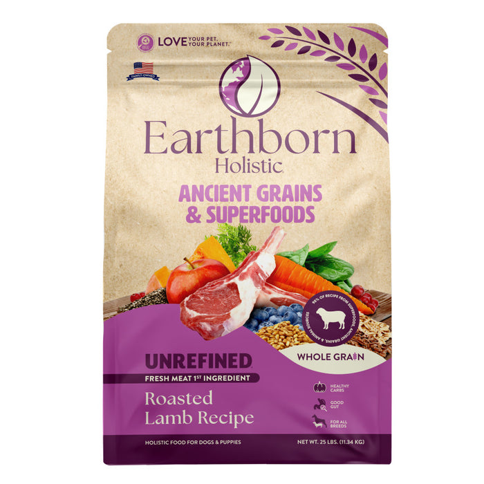 Earthborn Holistic Unrefined Ancient Grains & Superfoods Dry Dog Food Roasted Lamb, 1ea/25 lb