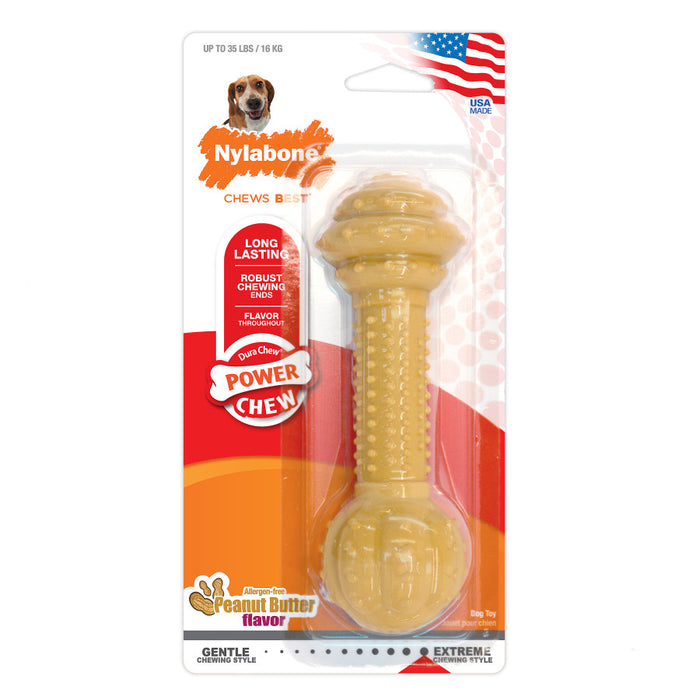 Nylabone Barbell Power Chew Durable Dog Toy Peanut Butter, 1ea/Medium - Up To 35 lb