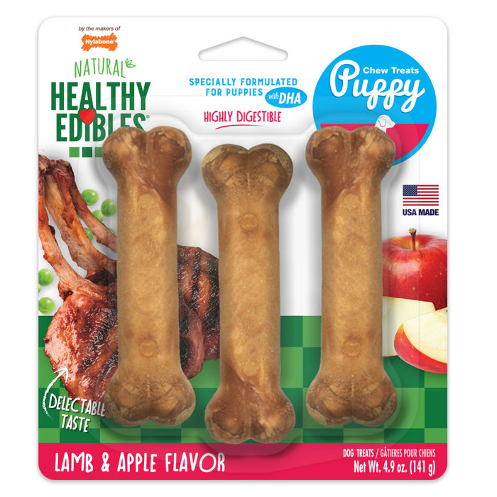 Nylabone Healthy Edibles Puppy Natural Long Lasting Dog Chew Treats Lamb & Apple, 1ea/SMall - Up To 25 lb, 3 ct