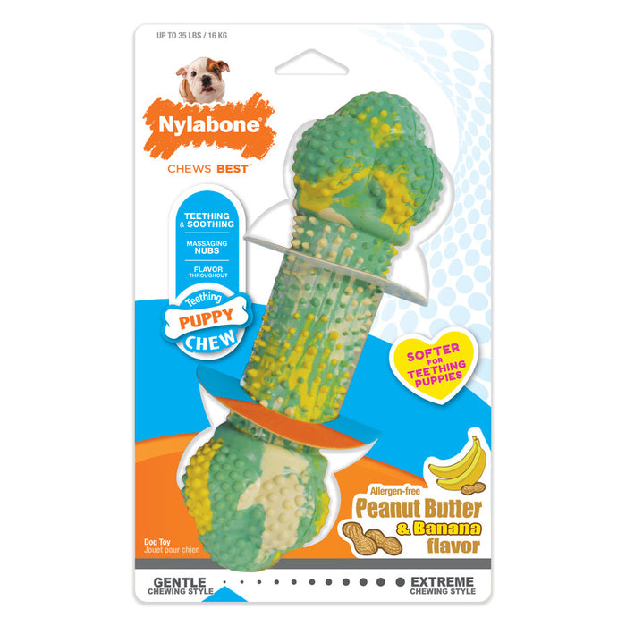 Nylabone Just for Puppies Double Action Bone Puppy Dog Teething Chew Toy Double Action Bone, Banana & Peanut Butter, 1ea/Medium - Up To 35 lb