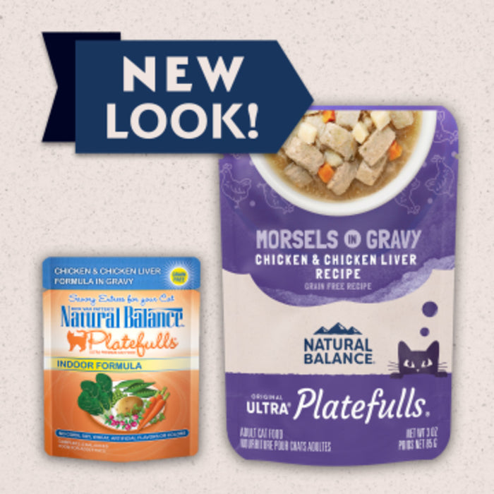 Natural Balance Pet Foods Ultra Platefulls Morsels in Gravy Wet Cat Food Chicken & Chicken Liver, 24ea/3 oz
