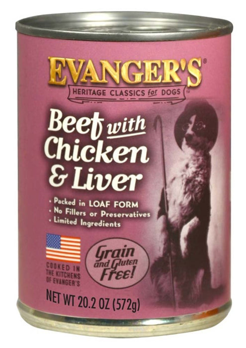 Evanger's Heritage Classic Wet Dog Food Beef, Chicken & Liver, 12ea/20.2 oz, 12 pk