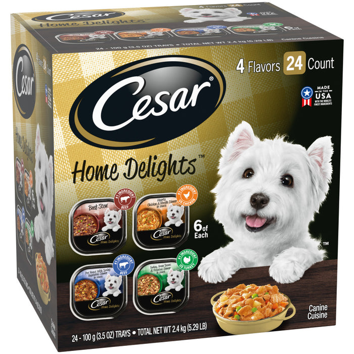 Cesar Home Delights Adult Wet Dog Food Variety Pack (Beef Stew, Turkey Potato & Green Bean, Pot Roast & Vegetables, Chicken Noodle Vegetable), 1ea/3.5 oz, 24 pk