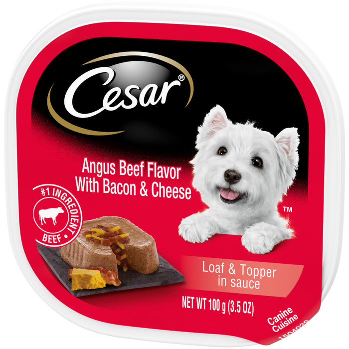 Cesar Loaf & Topper in Sauce Adult Wet Dog Food Angus Beef w/Bacon & Cheese, 24ea/3.5 oz, 24 pk